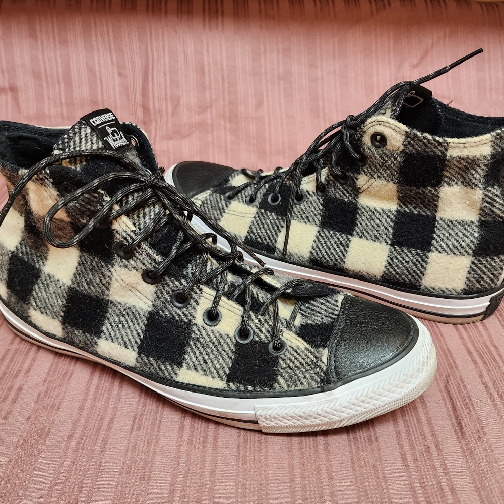 Converse Woolrich High Top Shoes Men's Size 10 Women's 12 Black Off White